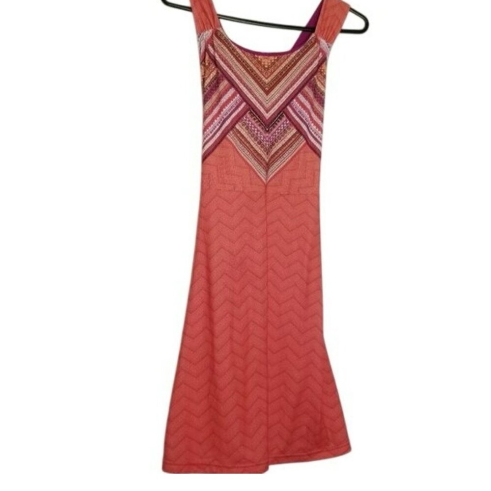 PrAna Womens XS Sleeveless Chevron Pattern Dress In Coral & Pink